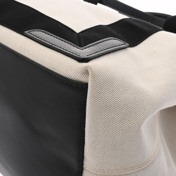 BALENCIAGA Navy Blue Cabas Beige Black Canvas Leather Handbag - Picture 7 of 9